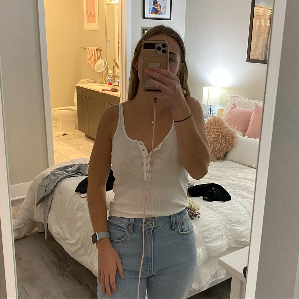 Brandy Melville Button Tank White
